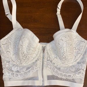 White with silver lace long line Demi bra